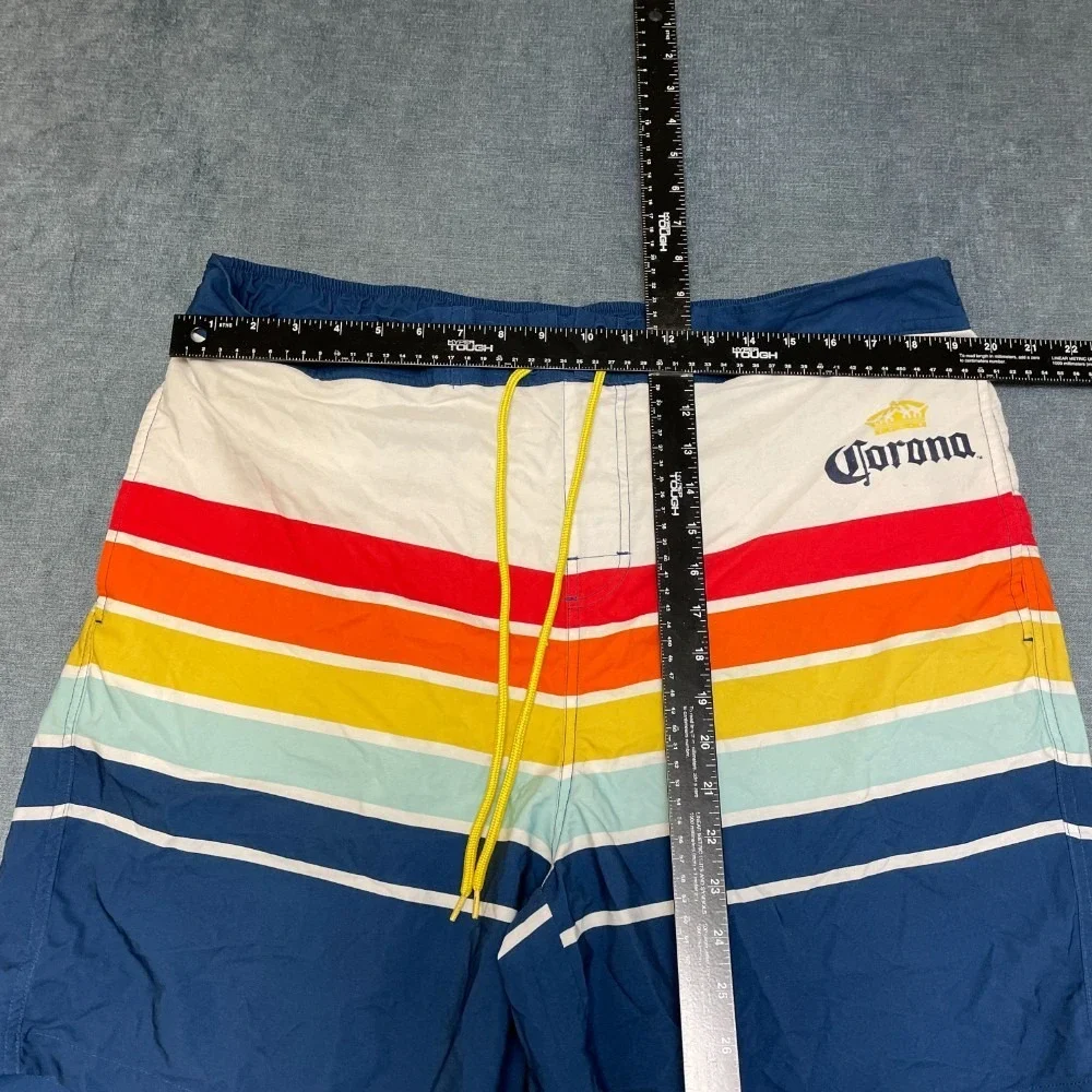 Corona Extra Beer Swim Trunks Board Shorts Mens 39 Multicolor Rainbow Striped